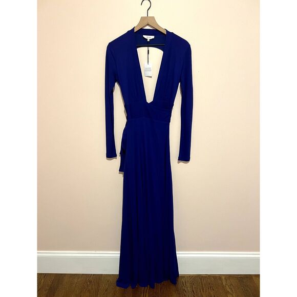 NWT Reiss Bailey Plunge Wrap Maxi Dress in Cobalt Blue Women's Size 4 - Picture 4 of 13
